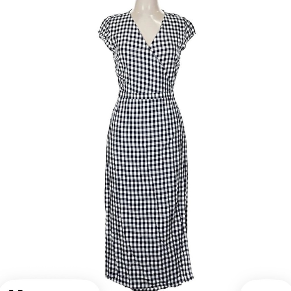 J. Crew Navy and White Checkered Midi Dress